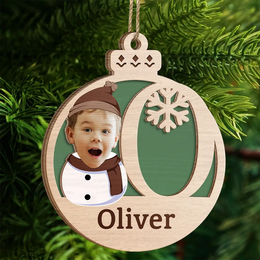 Custom Photo Christmas Snowman Monogram - Personalized 2-Layered Wooden Ornament ORNA1210