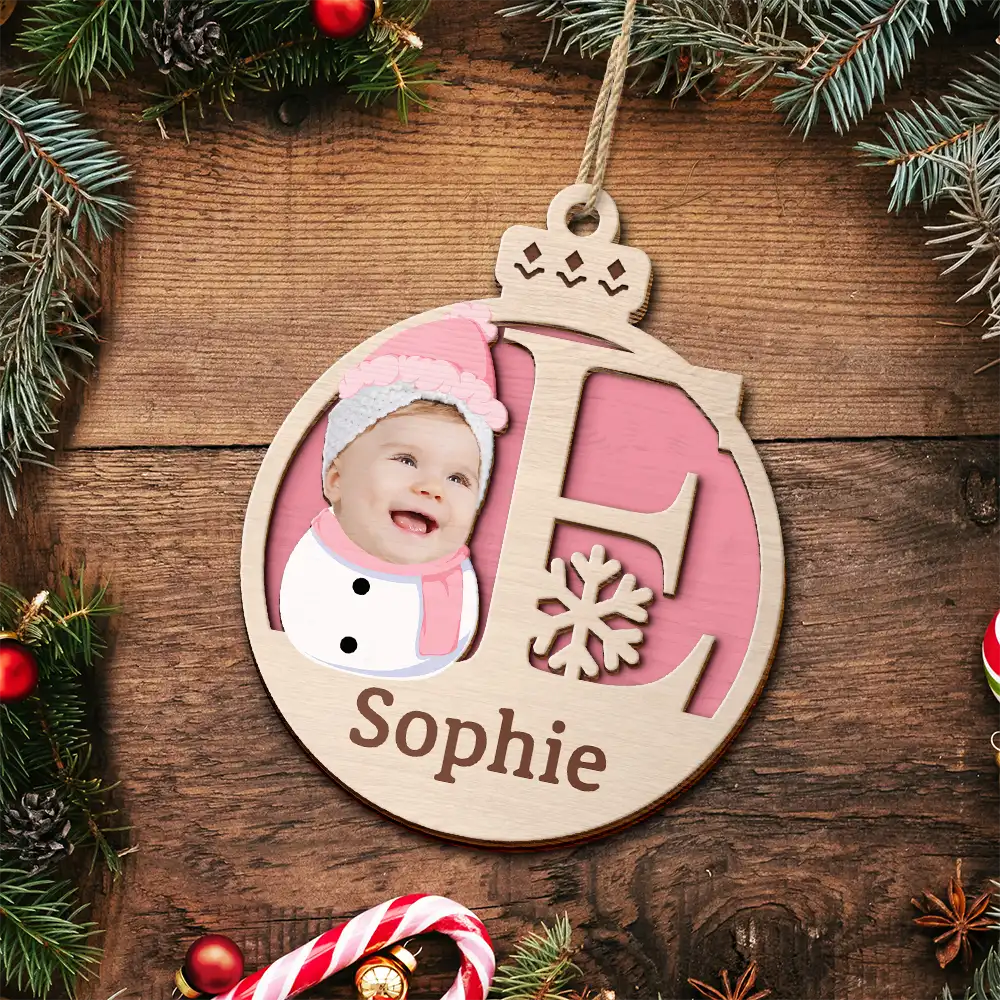 Custom Photo Christmas Snowman Monogram - Personalized 2-Layered Wooden Ornament ORNA1210