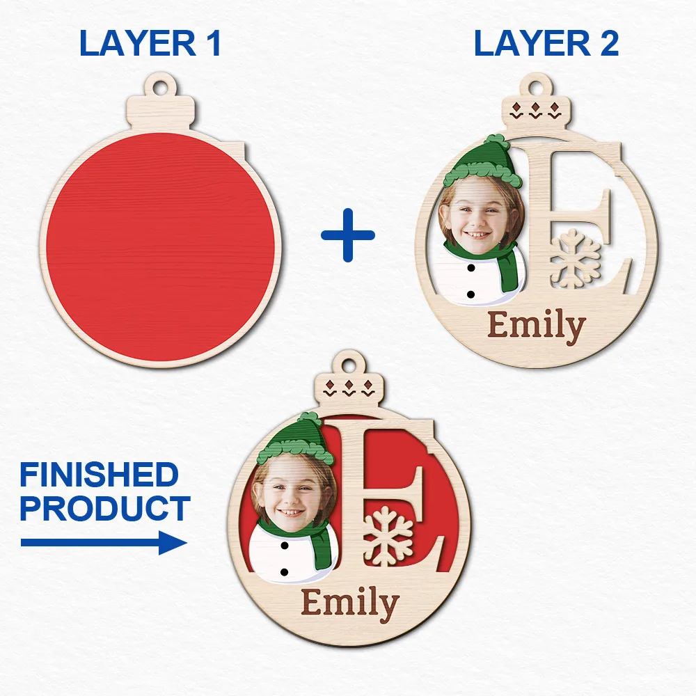Custom Photo Christmas Snowman Monogram - Personalized 2-Layered Wooden Ornament ORNA1210