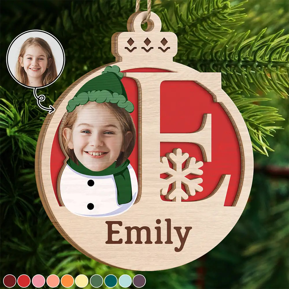 Custom Photo Christmas Snowman Monogram - Personalized 2-Layered Wooden Ornament ORNA1210