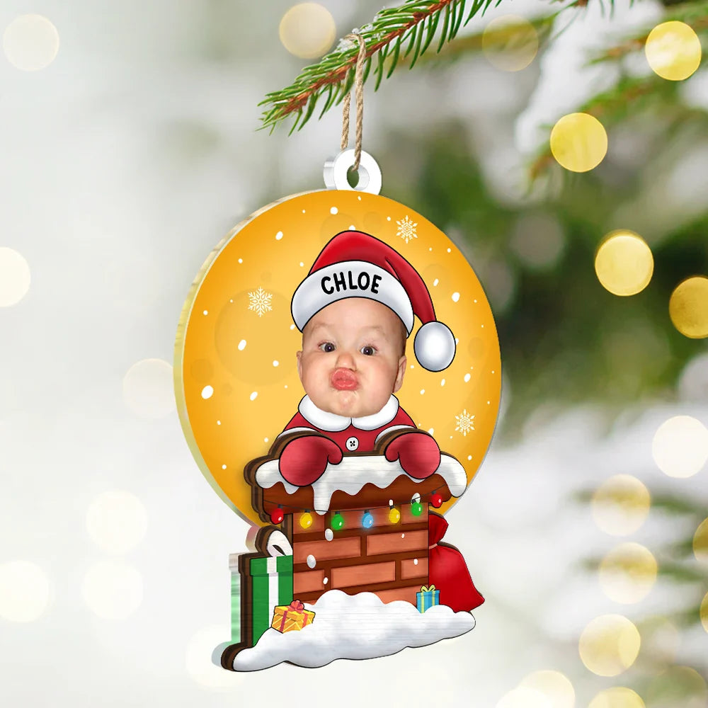 Custom Photo Christmas Santa Baby Down The Chimney - Personalized 2-Layered Mix Ornament ORNA1210
