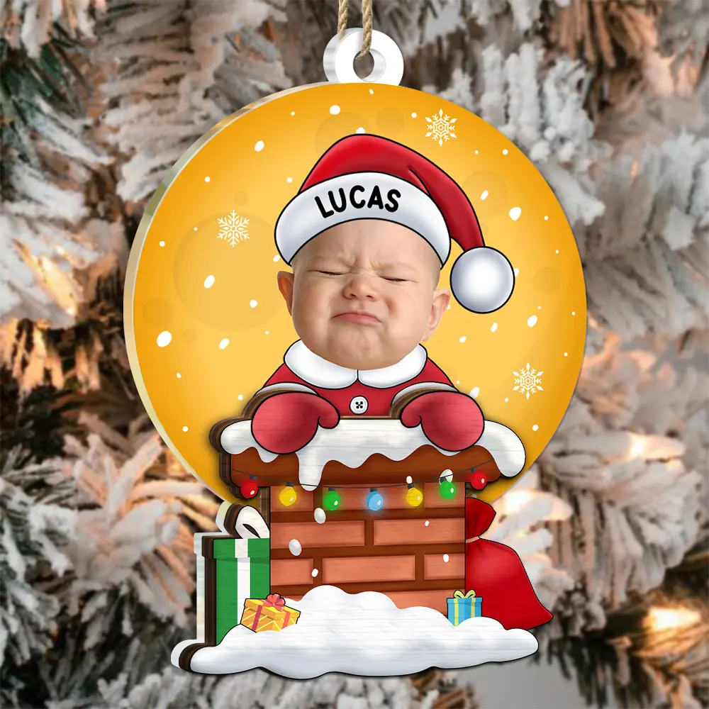 Custom Photo Christmas Santa Baby Down The Chimney - Personalized 2-Layered Mix Ornament ORNA1210