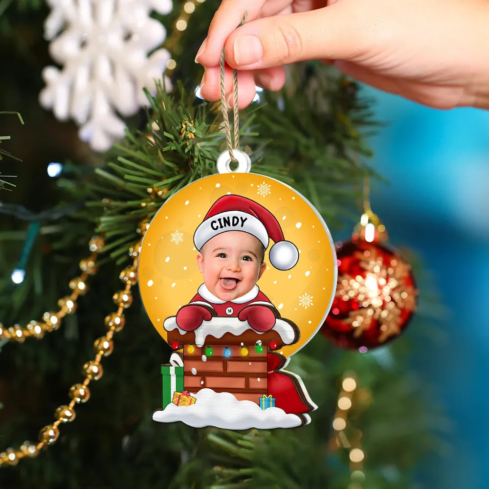 Custom Photo Christmas Santa Baby Down The Chimney - Personalized 2-Layered Mix Ornament ORNA1210