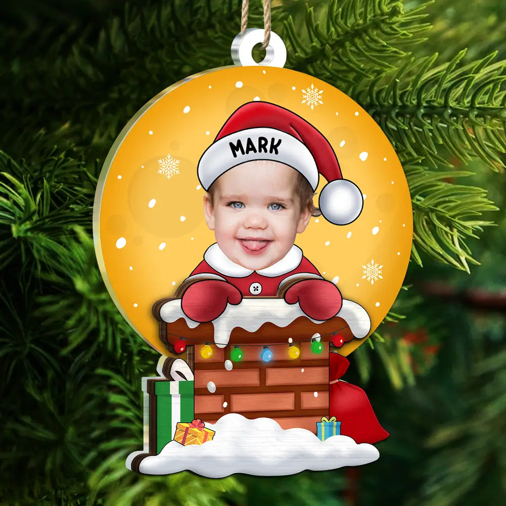 Custom Photo Christmas Santa Baby Down The Chimney - Personalized 2-Layered Mix Ornament ORNA1210