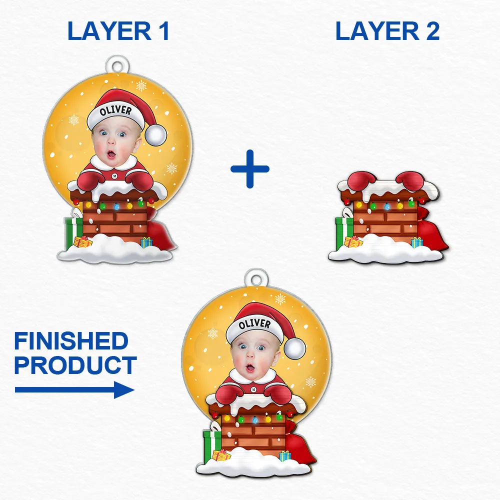 Custom Photo Christmas Santa Baby Down The Chimney - Personalized 2-Layered Mix Ornament ORNA1210