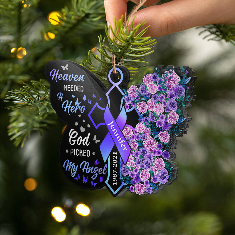 Heaven Needed A Hero - Memorial Gift - Personalized Custom Butterfly Acrylic Ornament ORNA1210