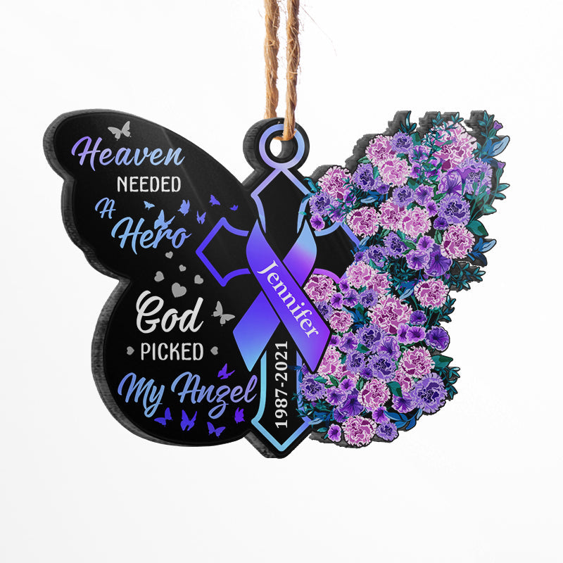 Heaven Needed A Hero - Memorial Gift - Personalized Custom Butterfly Acrylic Ornament ORNA1210