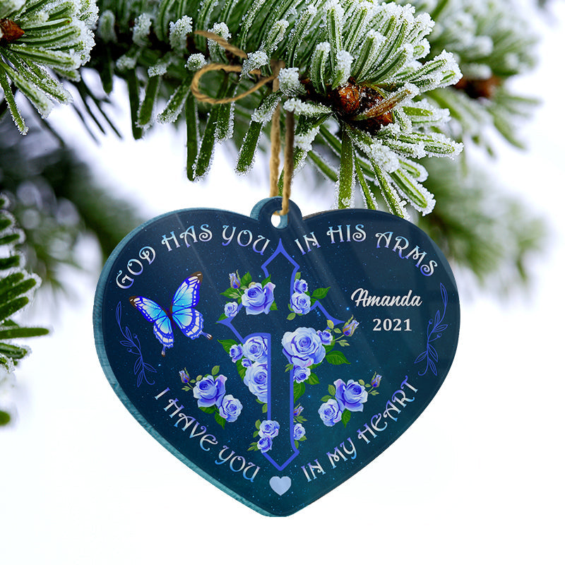God Has You In His Arms - Memorial Gift - Personalized Custom Heart Acrylic Ornament ORNA1210