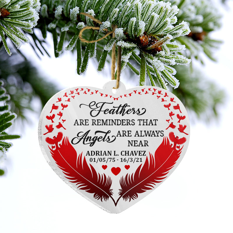 Cardinal Memorial Angels Are Always Near - Memorial Gift - Personalized Custom Heart Acrylic Ornament ORNA1210