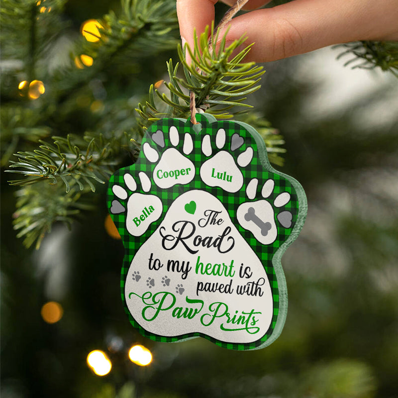 The Road To My Heart With Paw Prints - Dog Memorial Gift - Personalized Custom Paw Acrylic Ornament ORNA1210