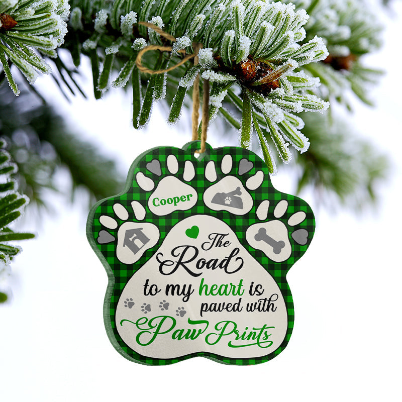 The Road To My Heart With Paw Prints - Dog Memorial Gift - Personalized Custom Paw Acrylic Ornament ORNA1210