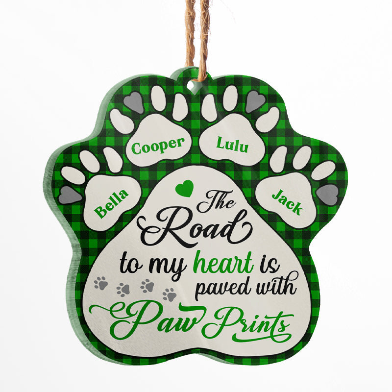 The Road To My Heart With Paw Prints - Dog Memorial Gift - Personalized Custom Paw Acrylic Ornament ORNA1210