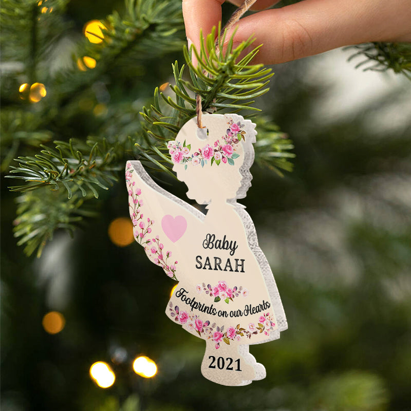 Footprints On Our Hearts Baby Angel - Loss Of Child Gift - Personalized Custom Angel Acrylic Ornament ORNA1210