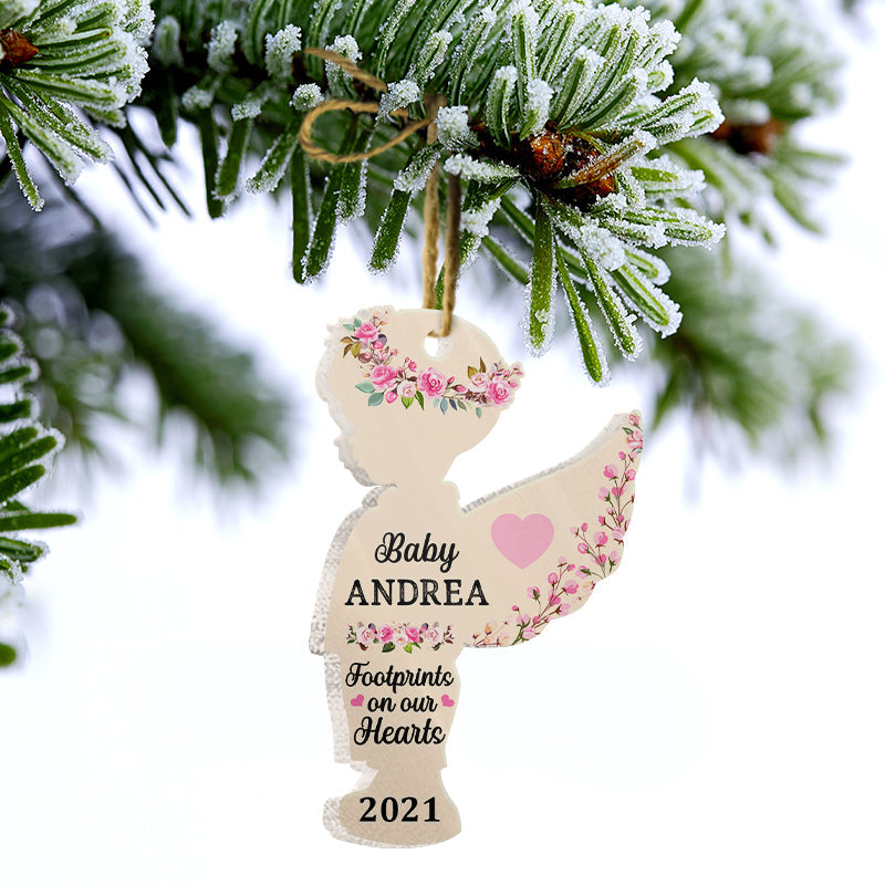 Footprints On Our Hearts Baby Angel - Loss Of Child Gift - Personalized Custom Angel Acrylic Ornament ORNA1210