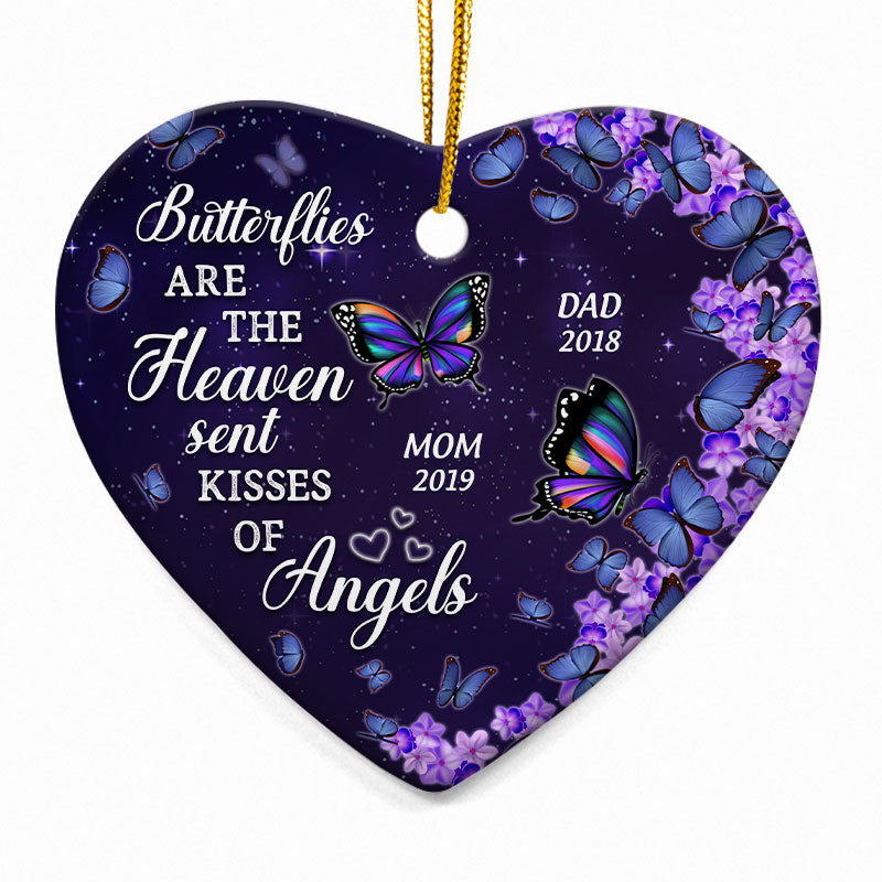 Butterfly The Heaven Sent Kisses Of Angels - Family Memorial Gift - Personalized Custom Heart Ceramic ORNA1210