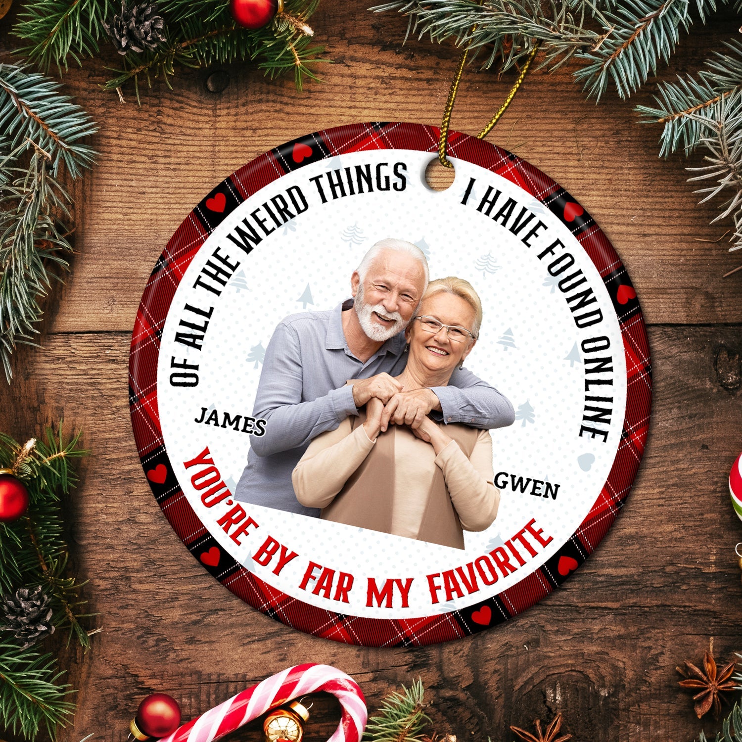 Custom Photo Christmas You Are By Far My Favorite - Gift For Couples - Personalized Custom Circle Ceramic Ornament ORNA1210