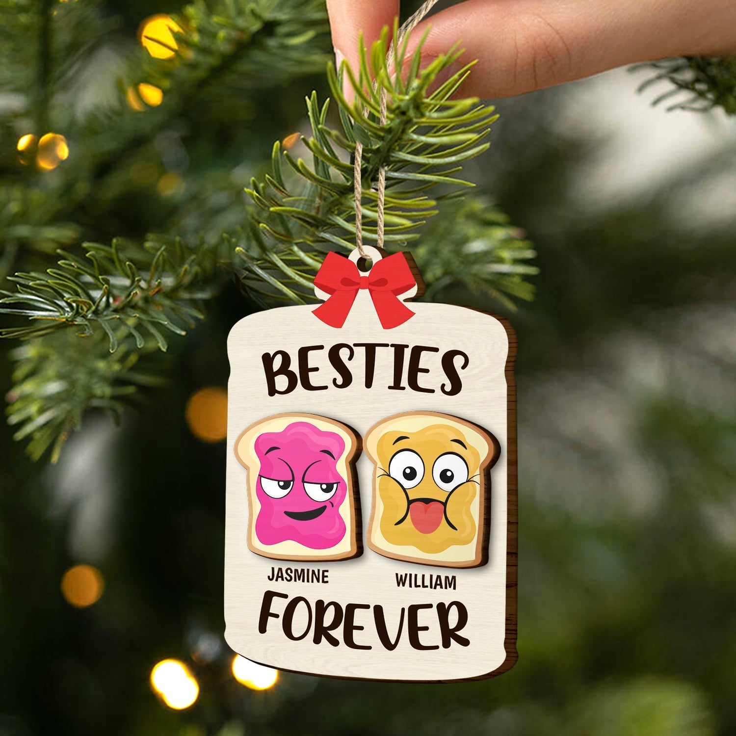 Christmas Bestie Forever Like Peanut Butter & Jelly - Gift For Bestie - Personalized 2-Layered Wooden Ornament ORNA1210