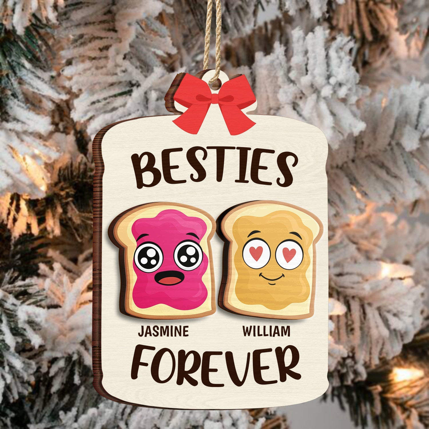 Christmas Bestie Forever Like Peanut Butter & Jelly - Gift For Bestie - Personalized 2-Layered Wooden Ornament ORNA1210