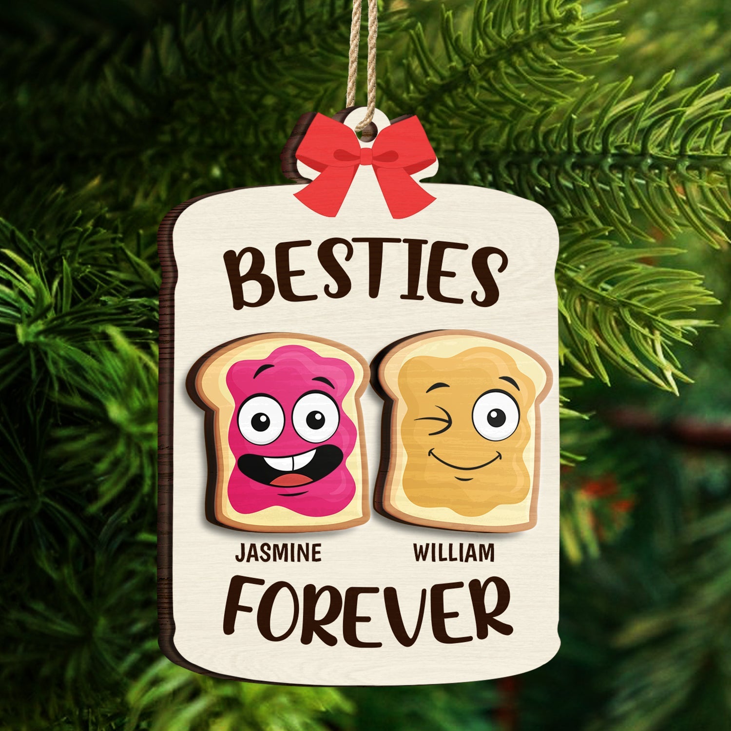 Christmas Bestie Forever Like Peanut Butter & Jelly - Gift For Bestie - Personalized 2-Layered Wooden Ornament ORNA1210