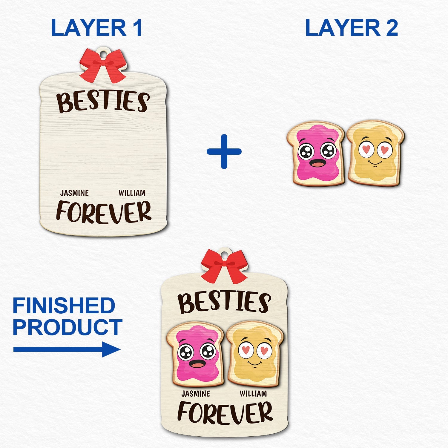 Christmas Bestie Forever Like Peanut Butter & Jelly - Gift For Bestie - Personalized 2-Layered Wooden Ornament ORNA1210