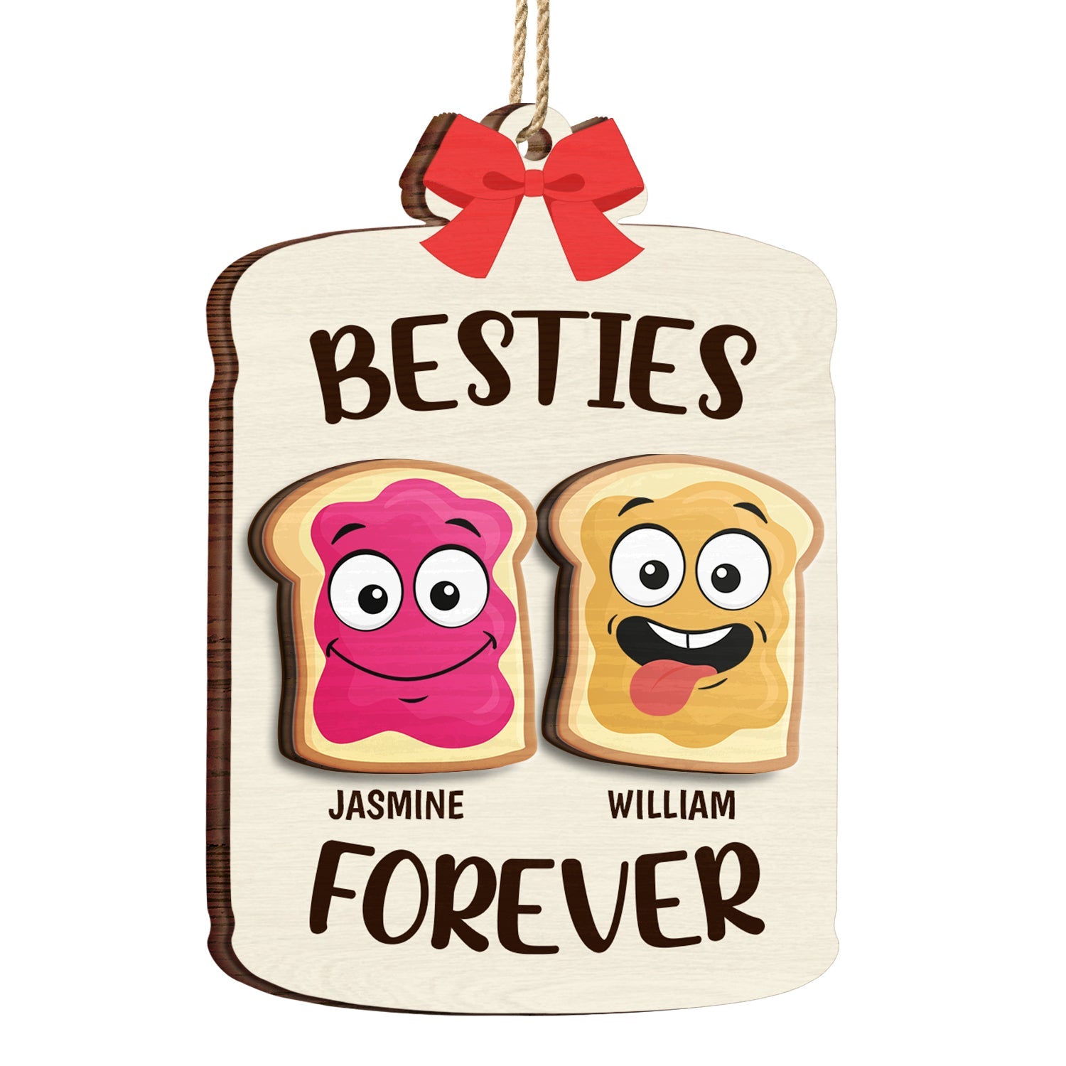 Christmas Bestie Forever Like Peanut Butter & Jelly - Gift For Bestie - Personalized 2-Layered Wooden Ornament ORNA1210