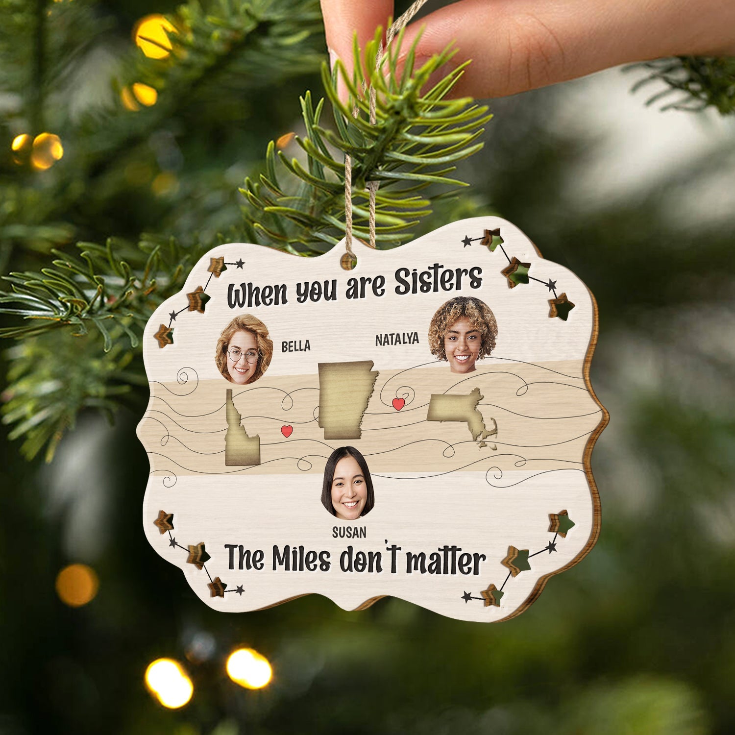 Custom Photo The Miles Don't Matter - Christmas Gift For Sisters - Personalized Wooden Cutout Ornament ORNA1210