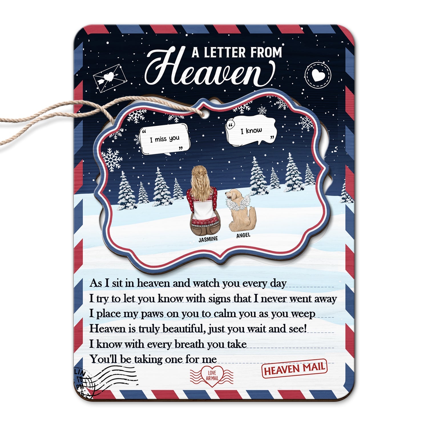 Christmas A Letter From Heaven - Pet Memorial - Personalized Wooden Card With Pop Out Medallion Ornament ORNA1210