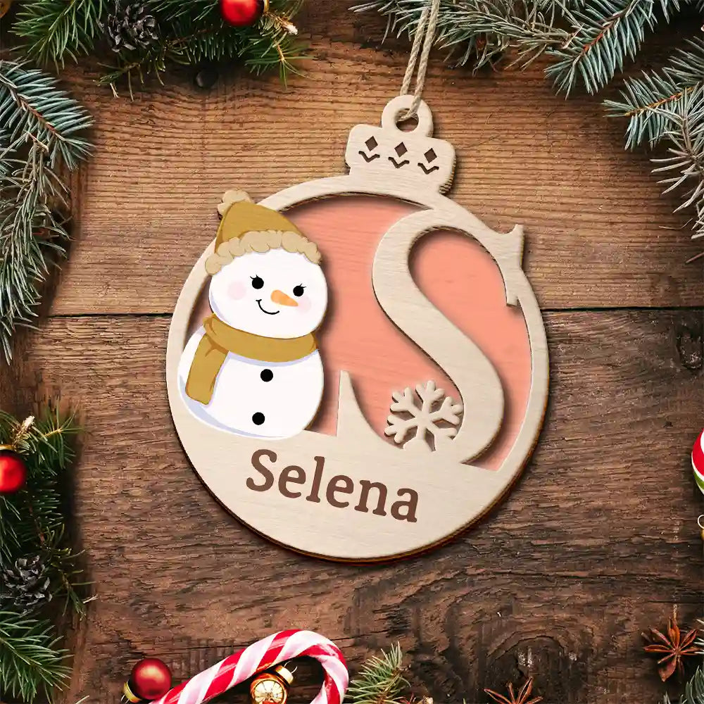 Christmas Snowman Monogram - Personalized 2-Layered Wooden Ornament ORNA1210