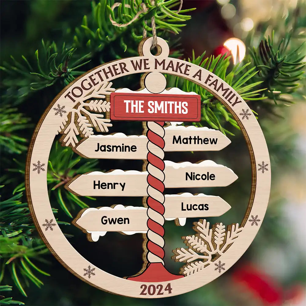 Together We Make A Family North Pole Sign - Personalized Wooden Cutout Ornament ORNA1210