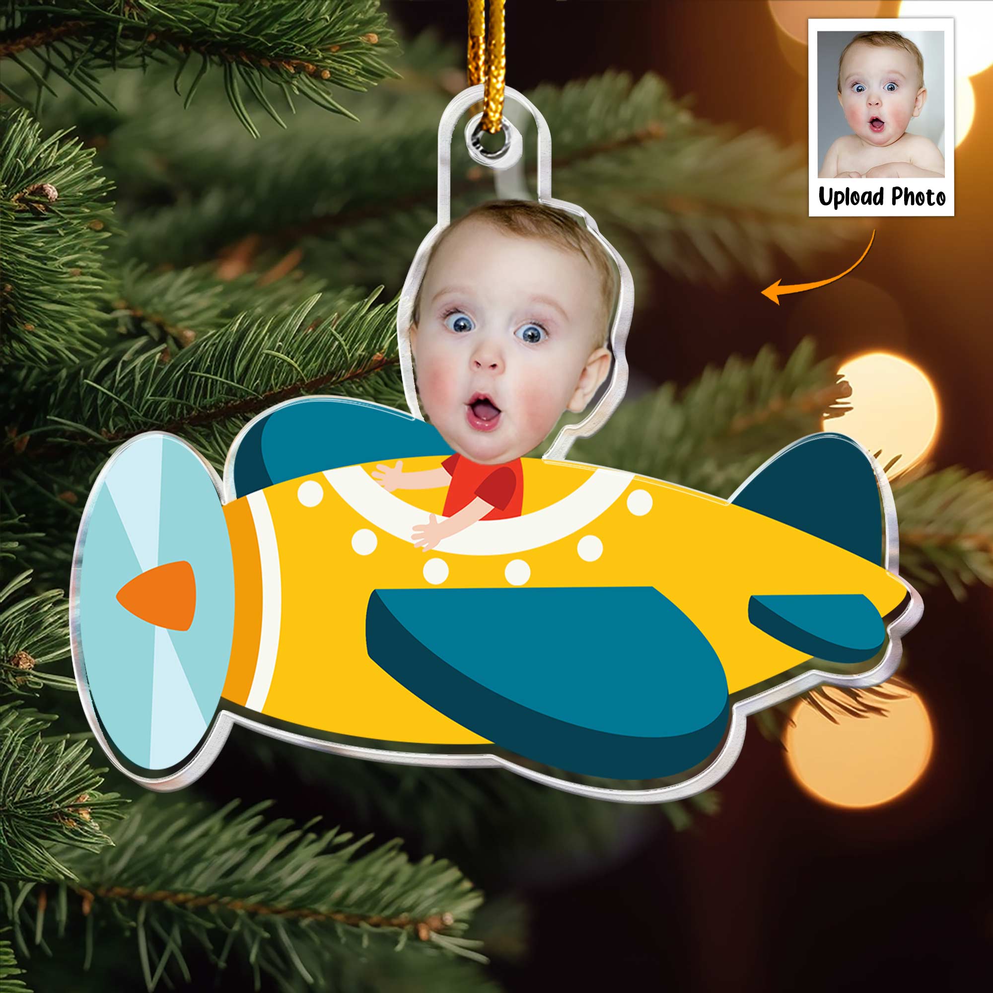 Kid Riding Airplane  - Personalized Acrylic Photo Ornament ORN0810