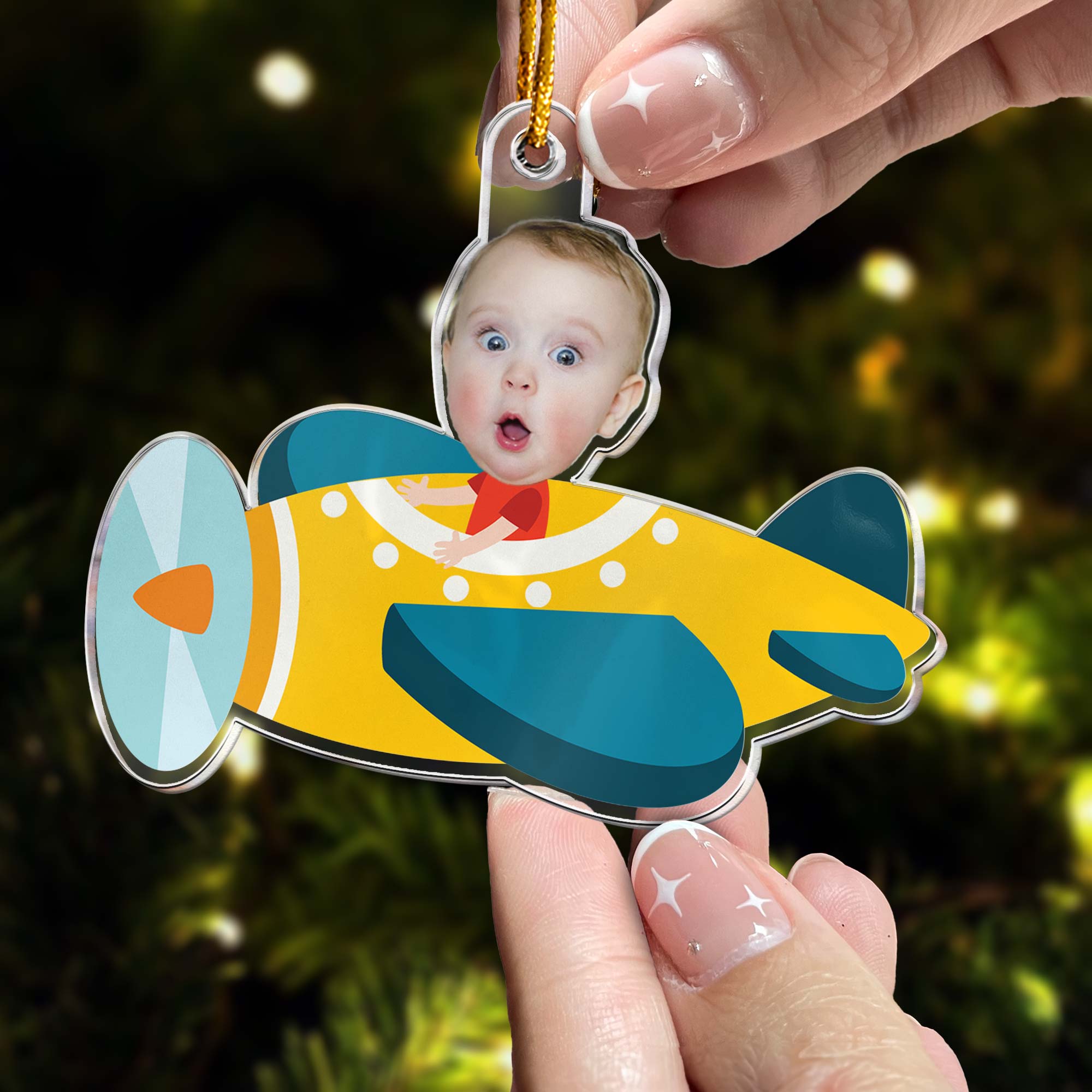 Kid Riding Airplane - Personalized Acrylic Photo Ornament ORNA1210