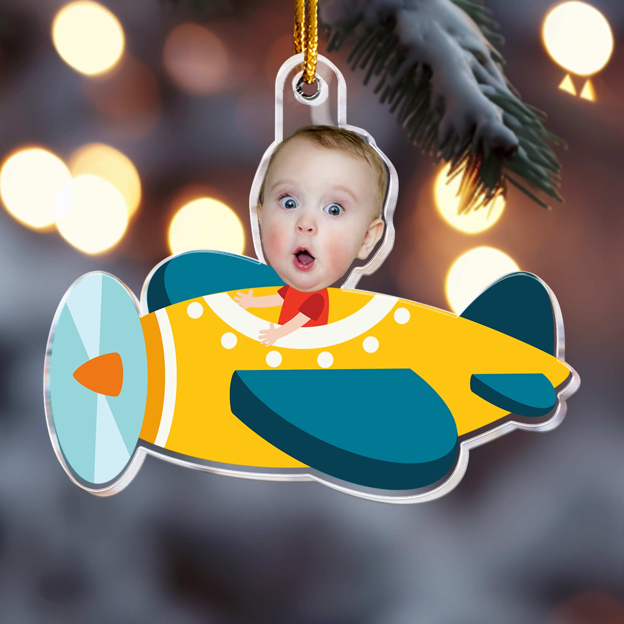 Kid Riding Airplane - Personalized Acrylic Photo Ornament ORNA1210