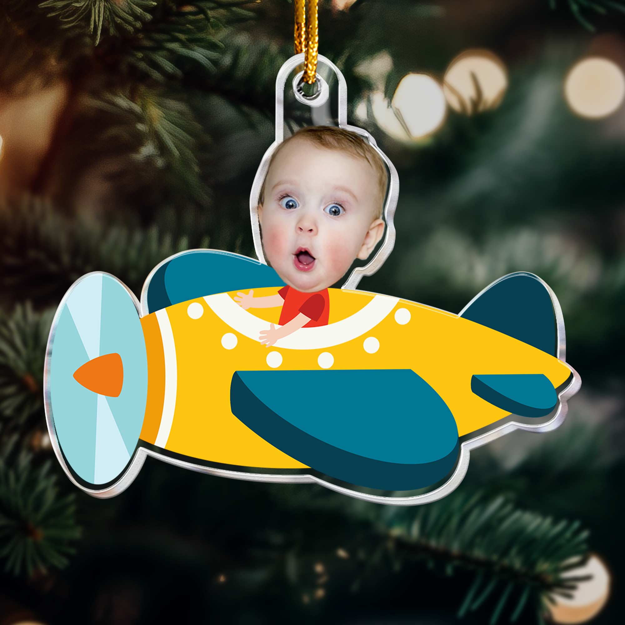 Kid Riding Airplane - Personalized Acrylic Photo Ornament ORNA1210