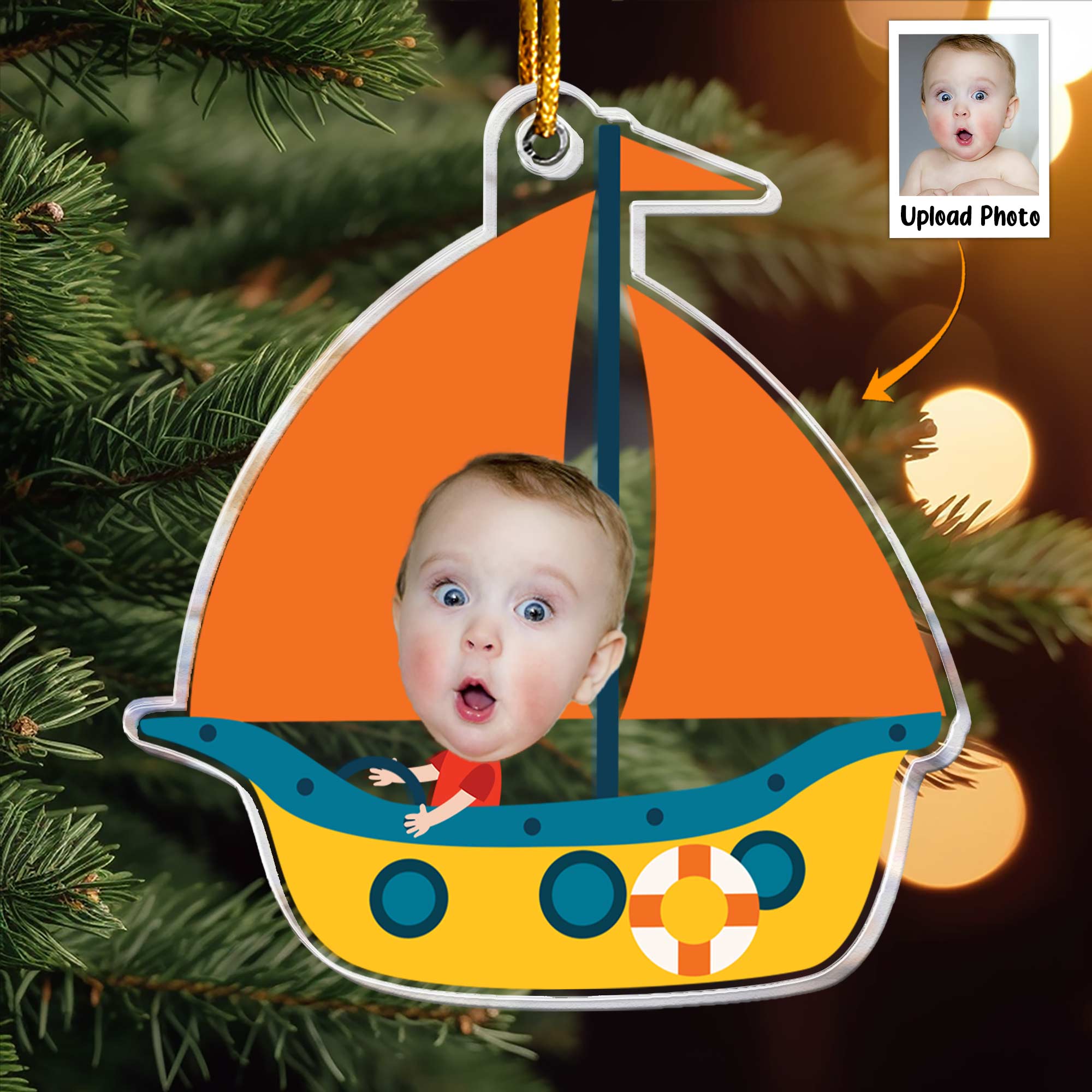 Kid Riding Sailboat - Personalized Acrylic Photo Ornament ORNA1210