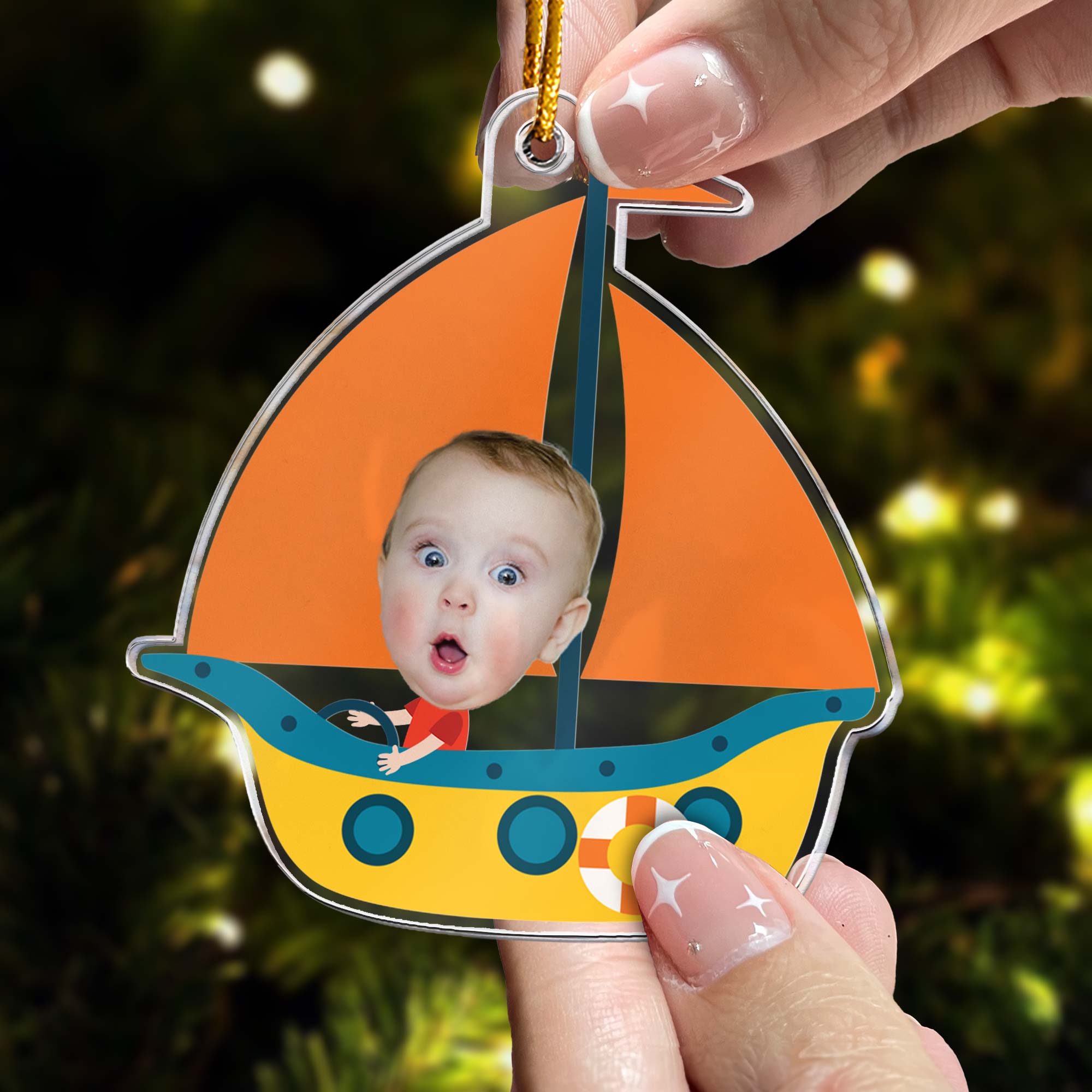 Kid Riding Sailboat - Personalized Acrylic Photo Ornament ORN0810