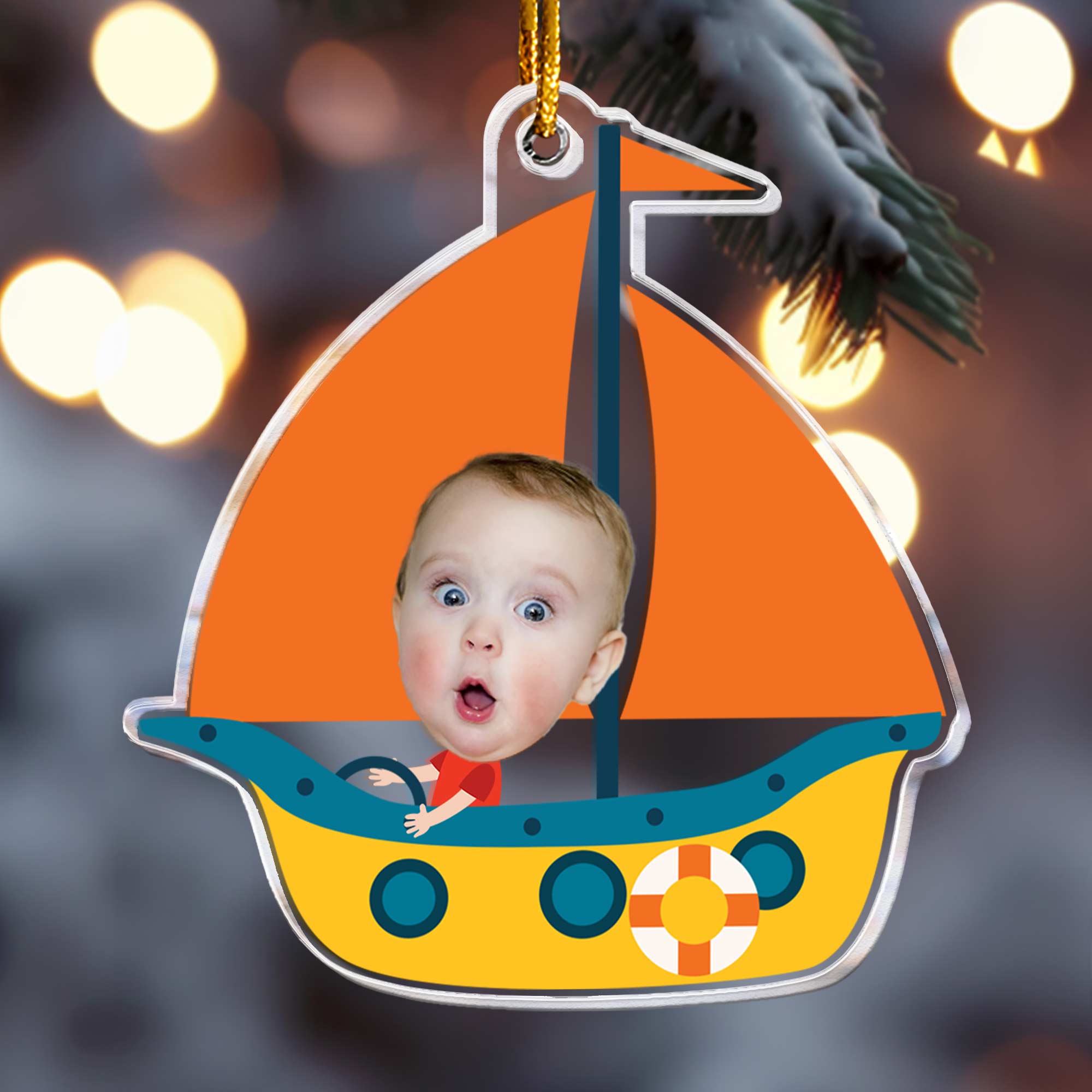 Kid Riding Sailboat - Personalized Acrylic Photo Ornament ORNA1210