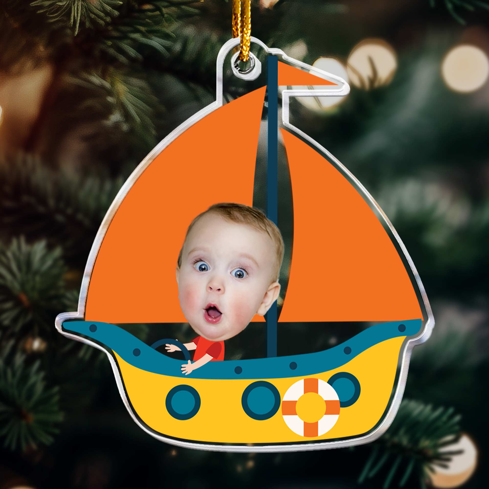 Kid Riding Sailboat - Personalized Acrylic Photo Ornament ORNA1210