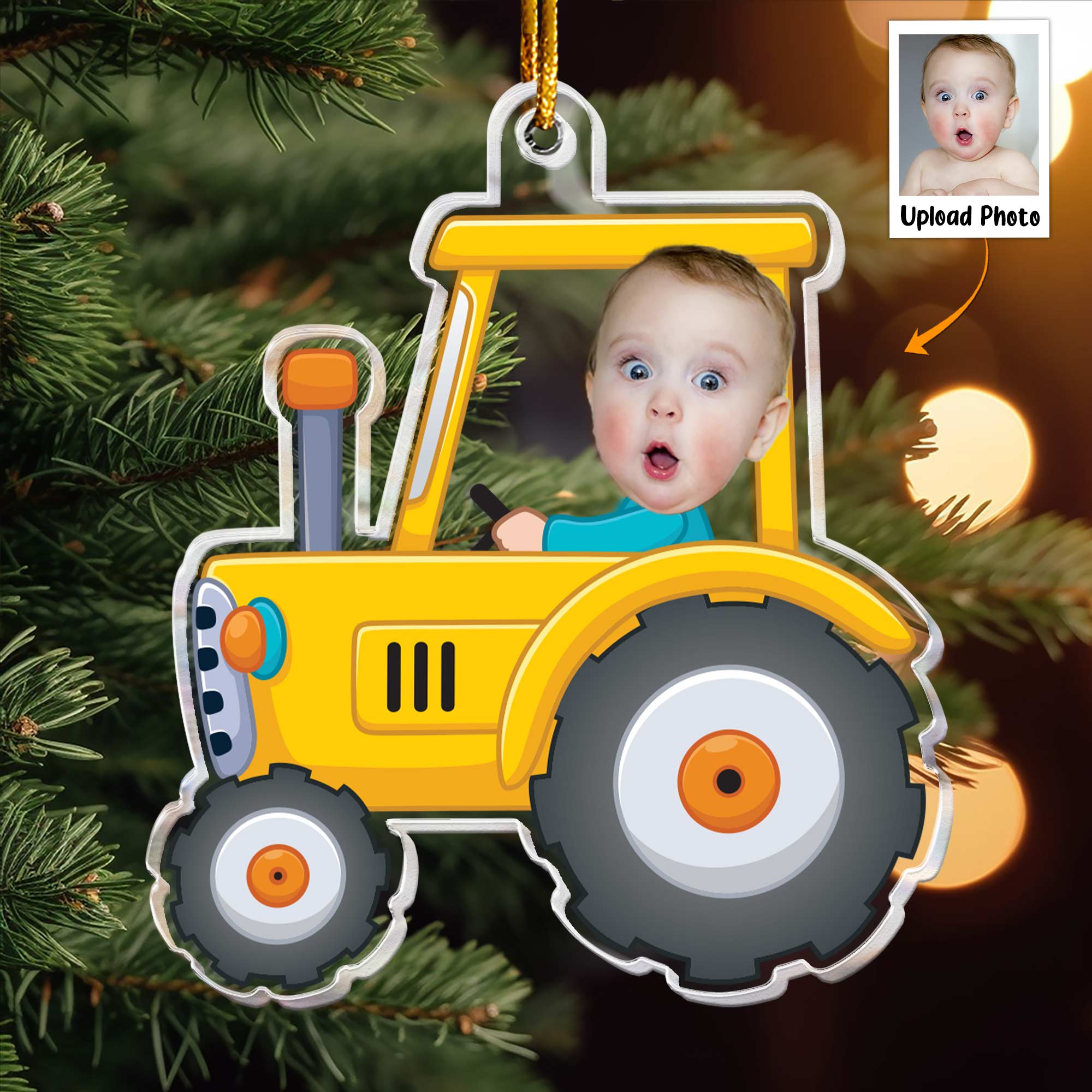 Kid Riding Tractor - Personalized Acrylic Photo Ornament ORNA1210