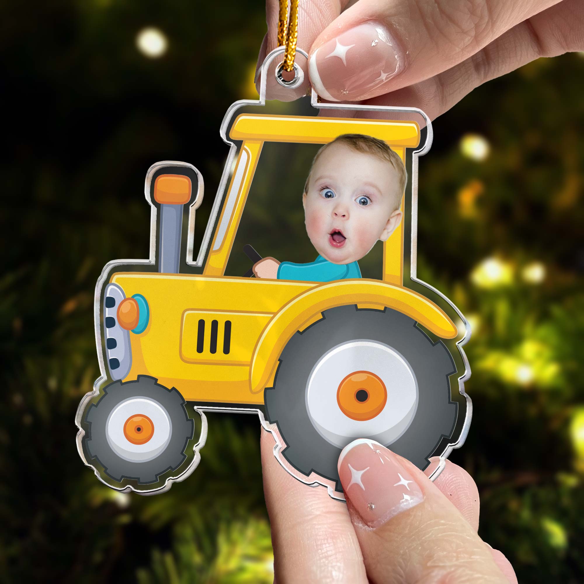 Kid Riding Tractor - Personalized Acrylic Photo Ornament ORN0810