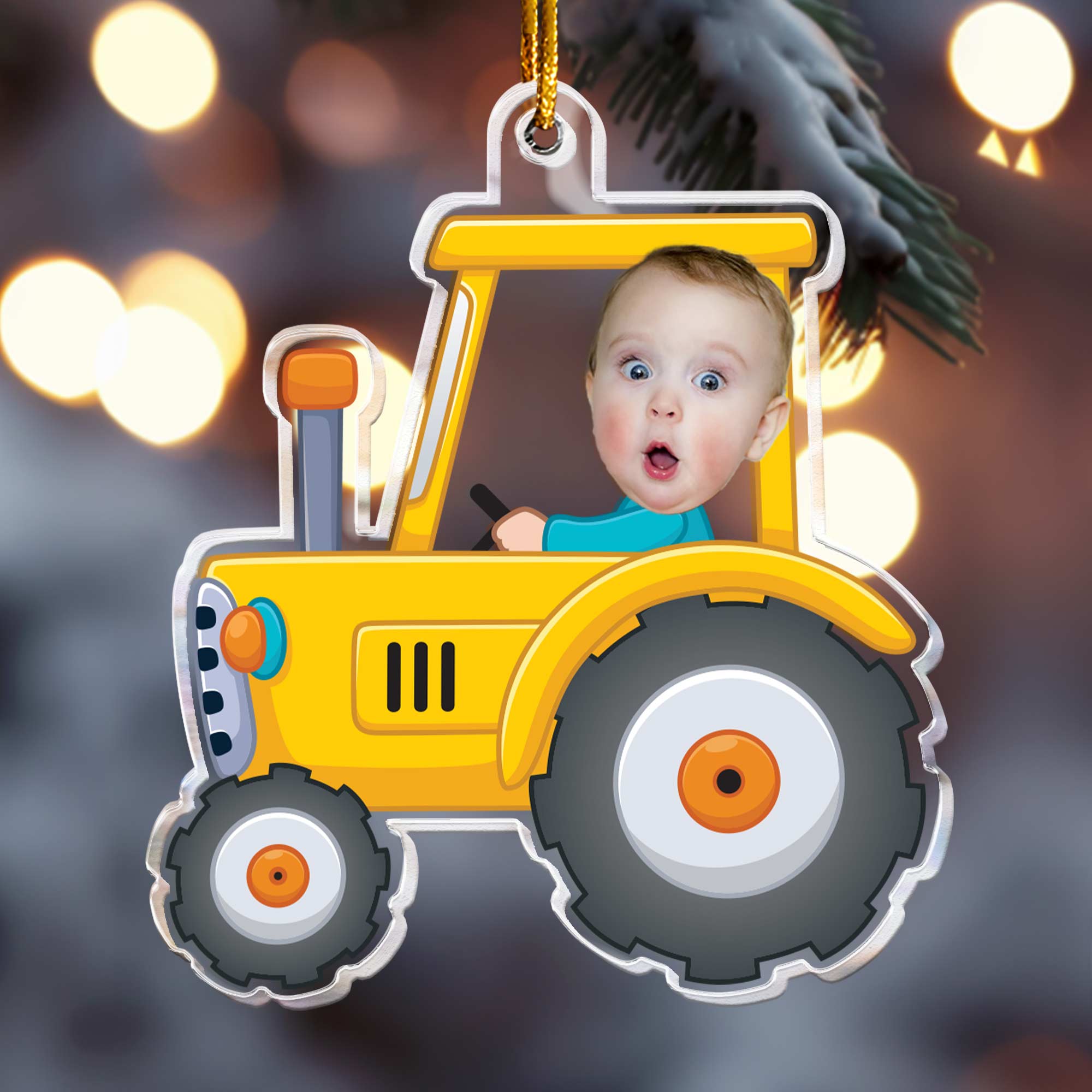 Kid Riding Tractor - Personalized Acrylic Photo Ornament ORN0810