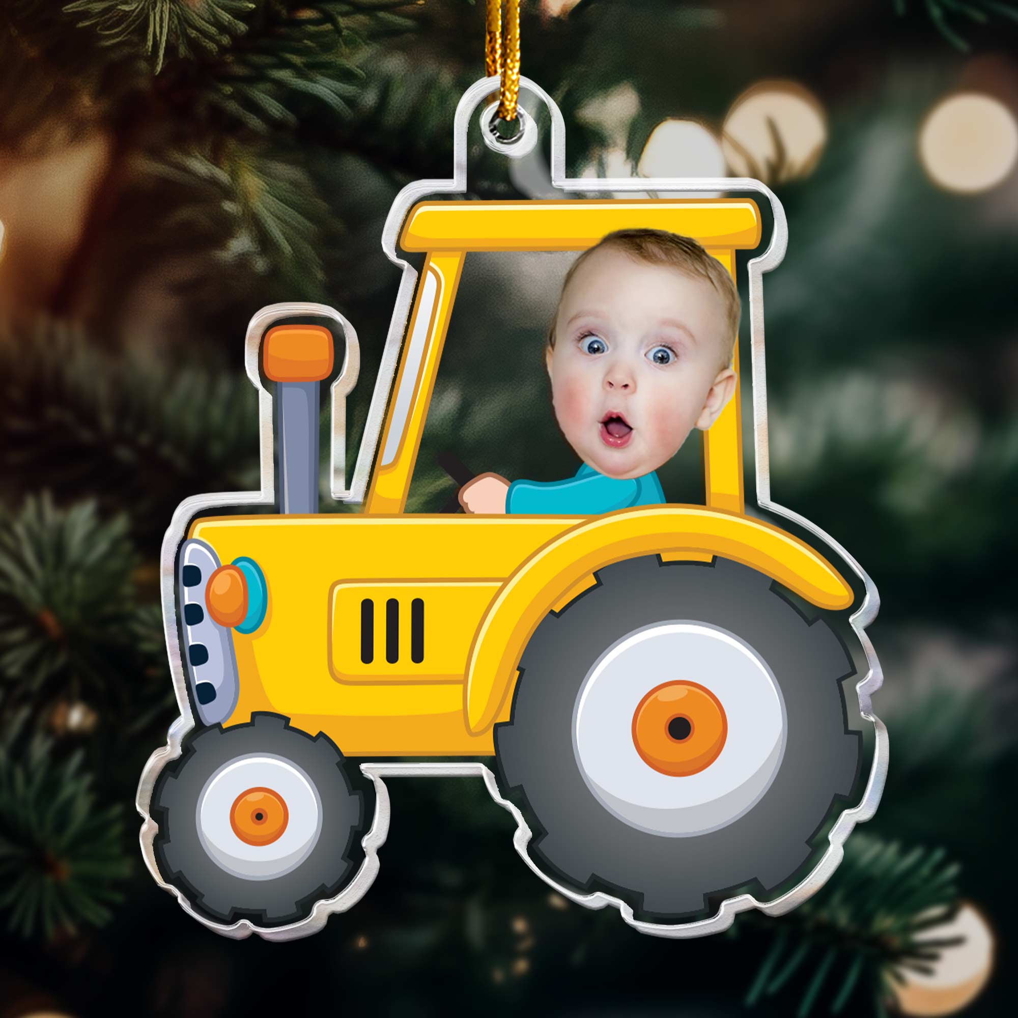 Kid Riding Tractor - Personalized Acrylic Photo Ornament ORNA1210