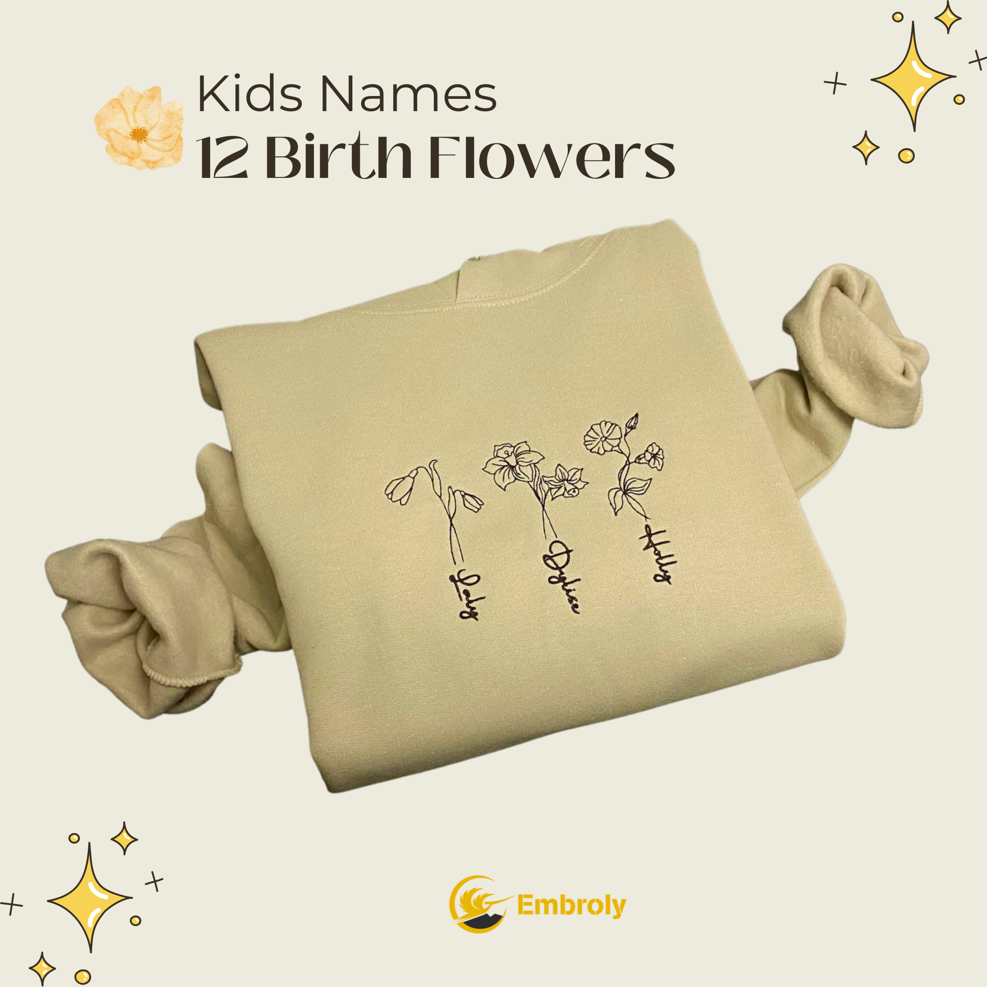 Custom Birth Flower Mom embroidered Sweatshirt With Kids Names em5