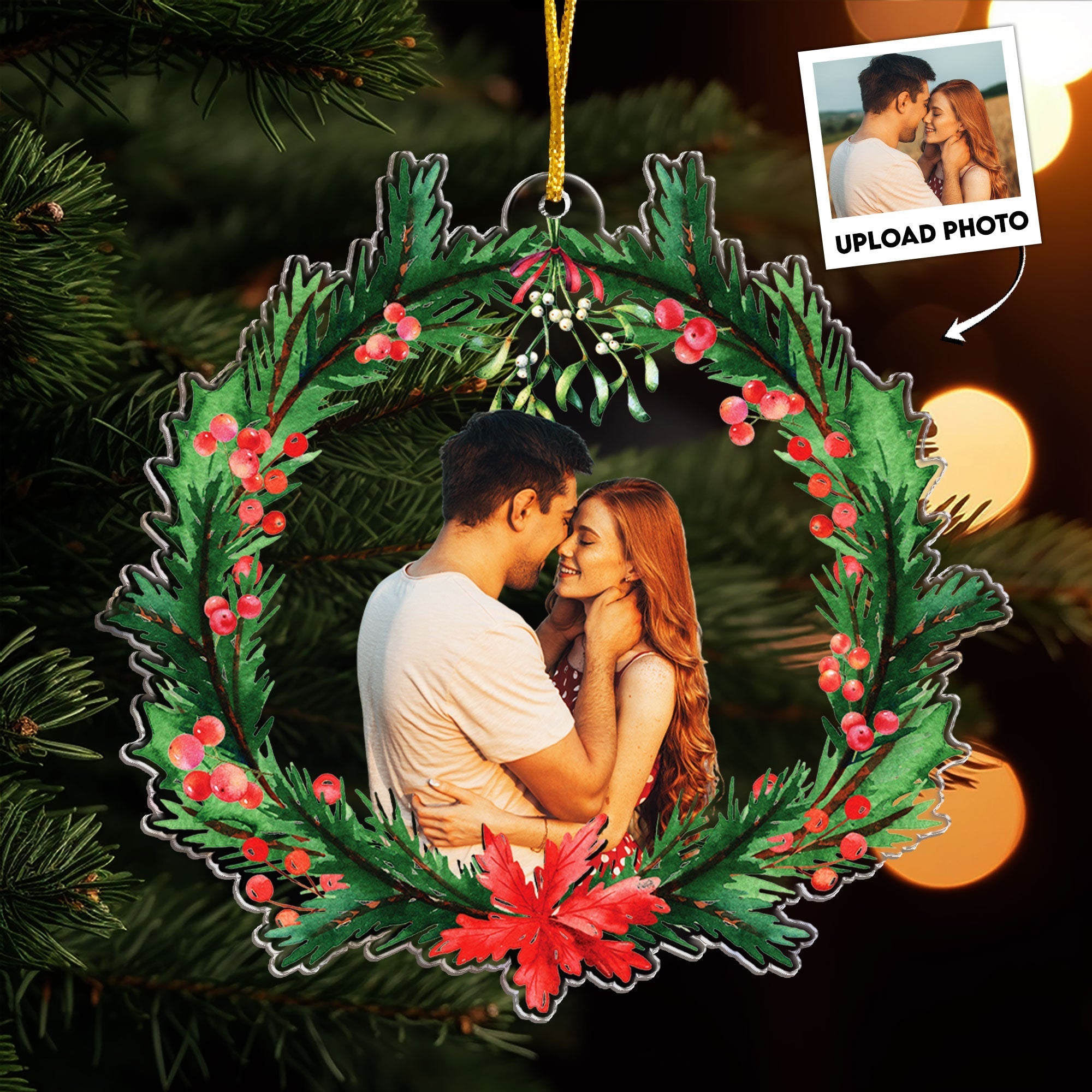 Kiss Me Under The Mistletoe - Personalized Acrylic Photo Ornament ORN0810