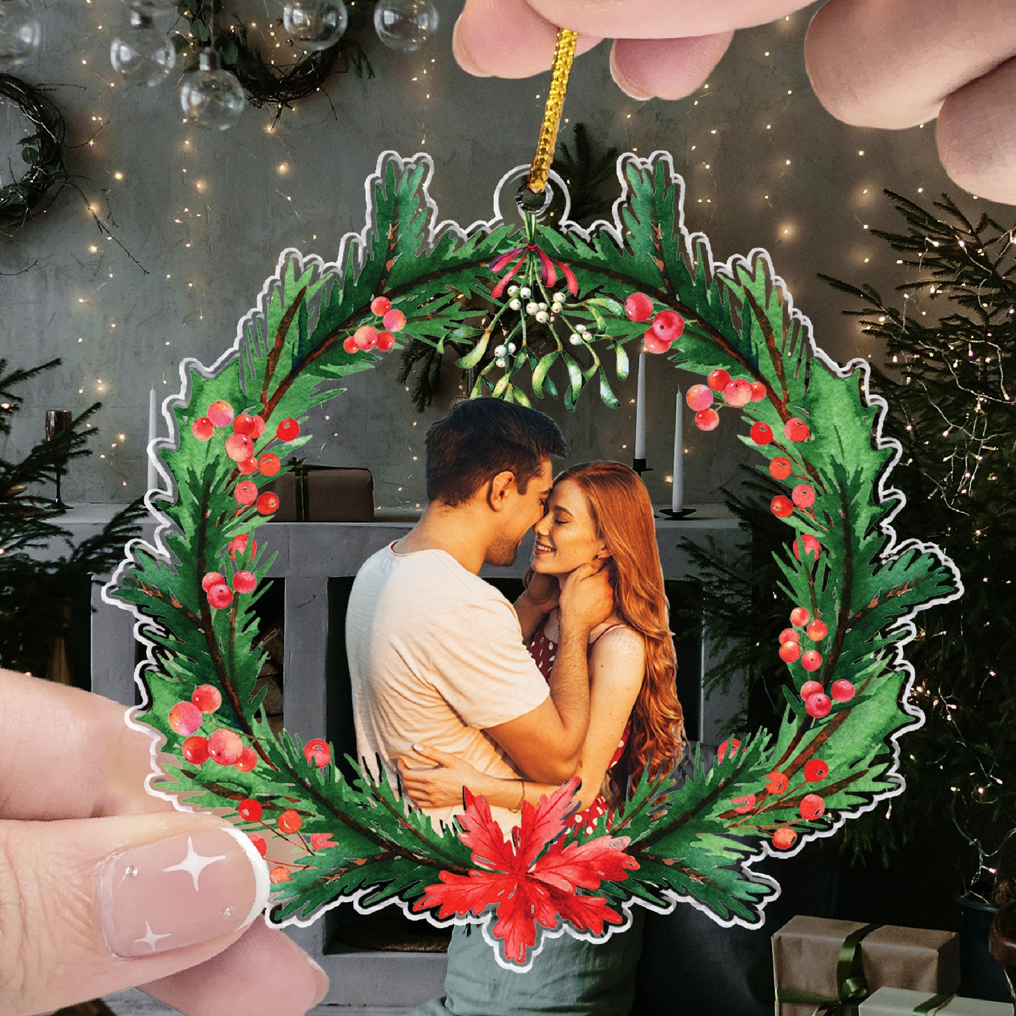 Kiss Me Under The Mistletoe - Personalized Acrylic Photo Ornament ORN0810