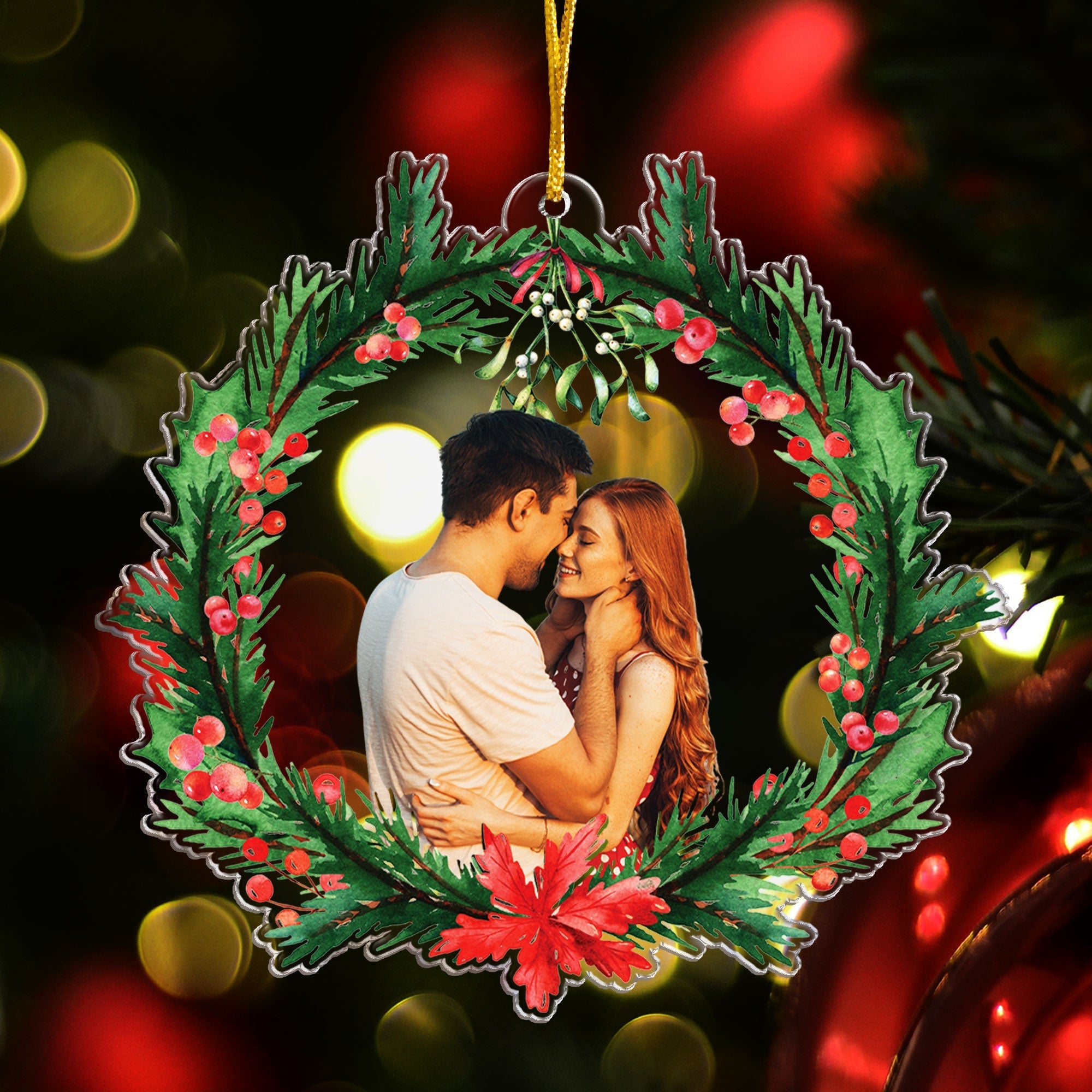 Kiss Me Under The Mistletoe - Personalized Acrylic Photo Ornament ORN0810