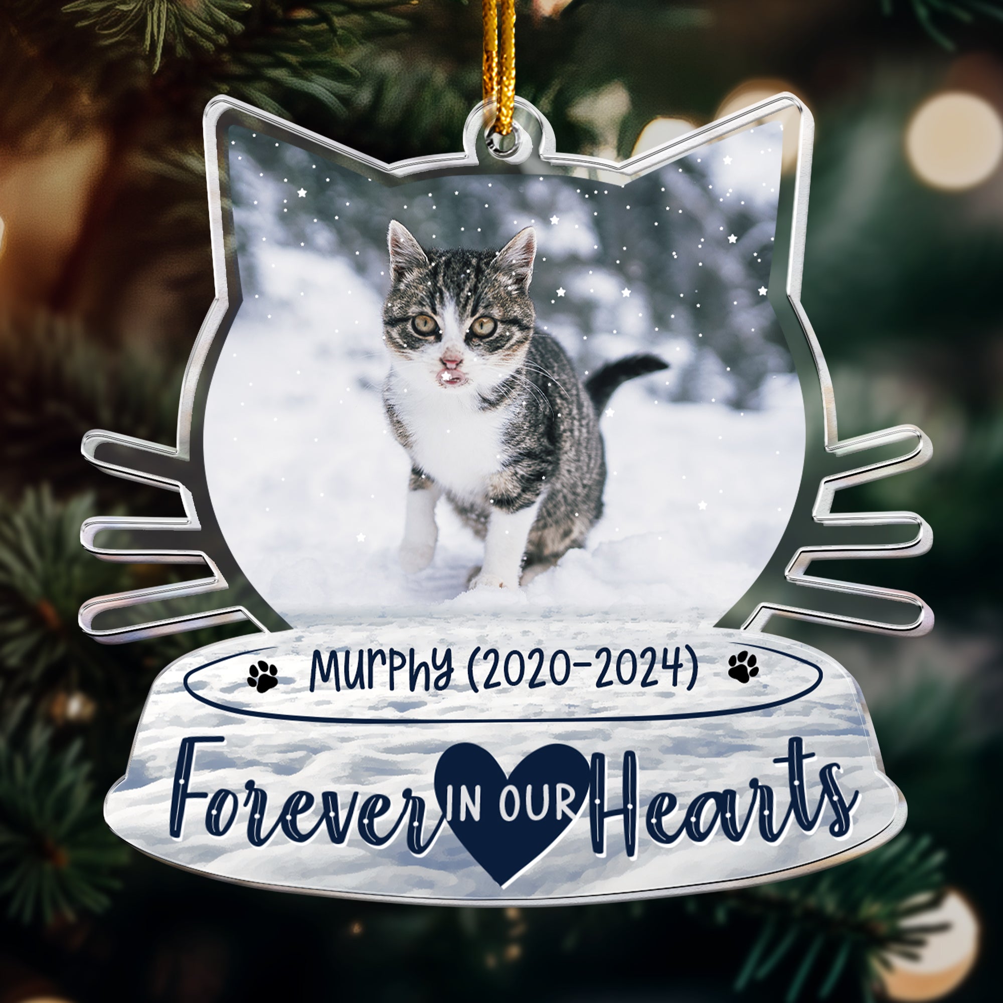Loss Of Cat Forever In Our Hearts - Personalized Acrylic Photo Ornament ORNA1210