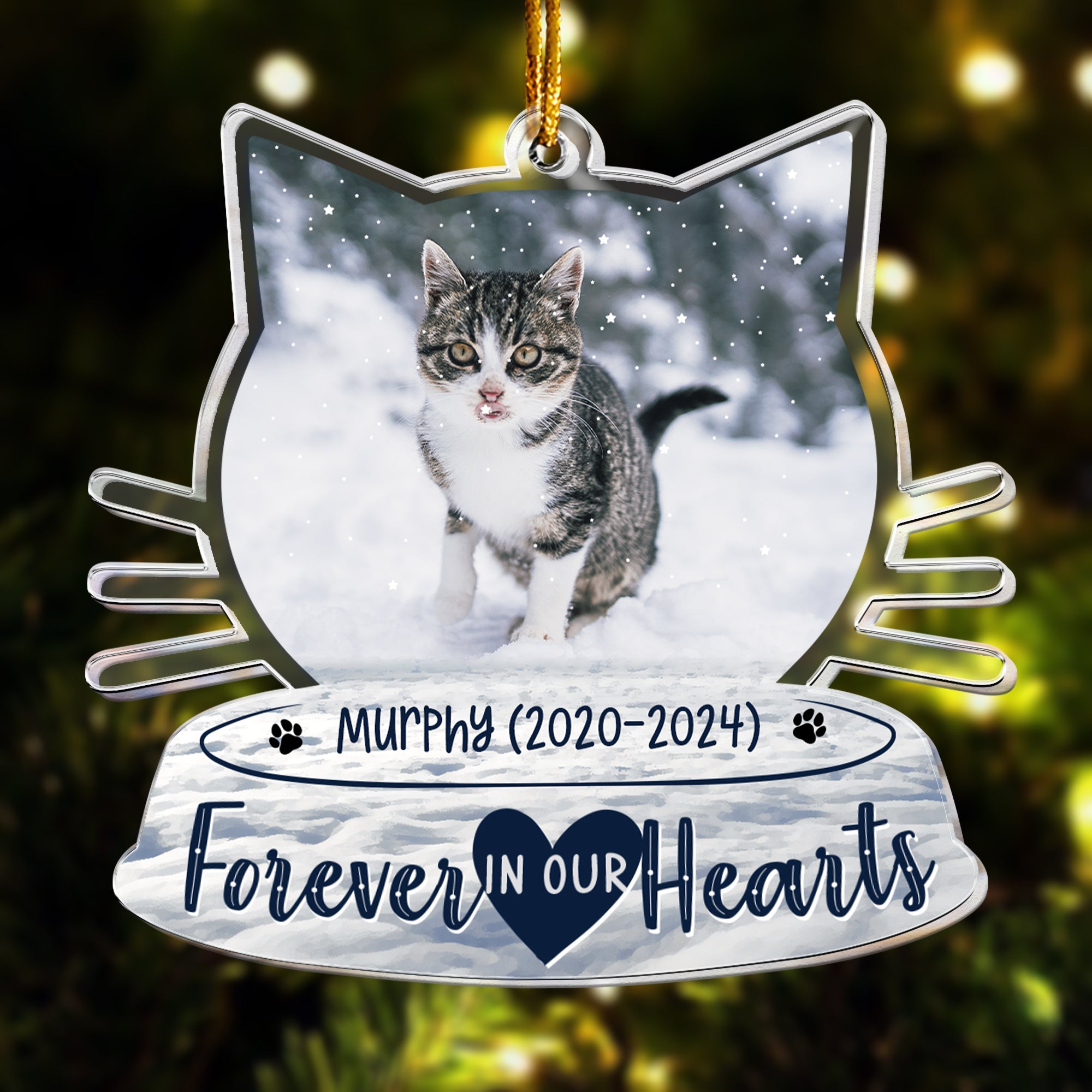 Loss Of Cat Forever In Our Hearts - Personalized Acrylic Photo Ornament ORNA1210