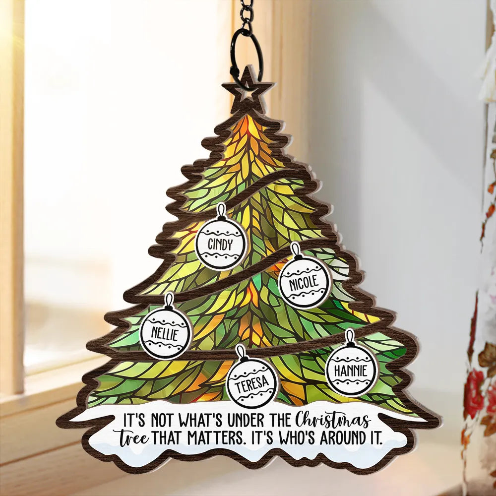 Christmas Family Under The Christmas Tree - Personalized Window Hanging Suncatcher Ornament ORNA1210