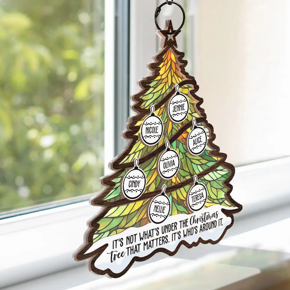 Christmas Family Under The Christmas Tree - Personalized Window Hanging Suncatcher Ornament ORNA1210