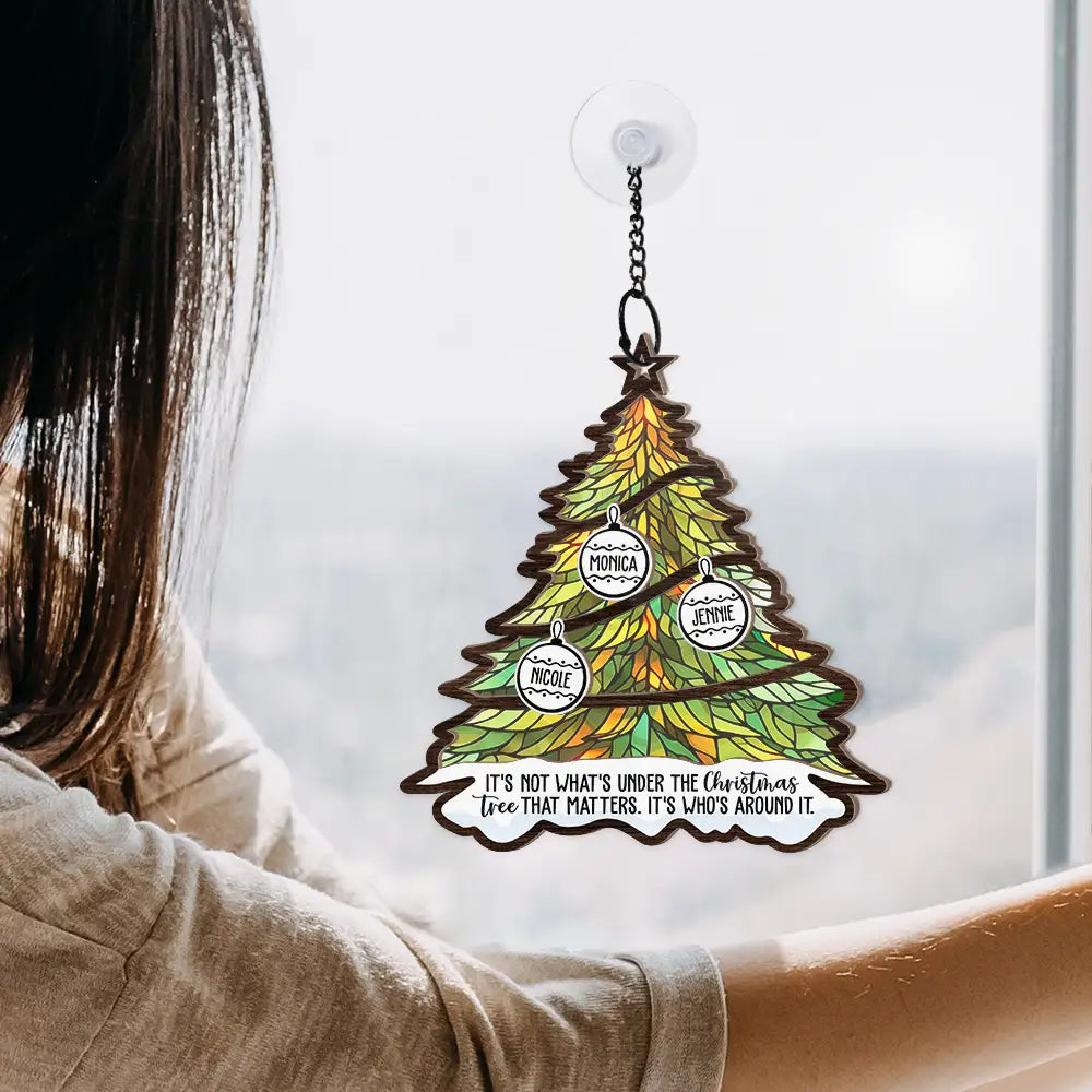 Christmas Family Under The Christmas Tree - Personalized Window Hanging Suncatcher Ornament ORNA1210